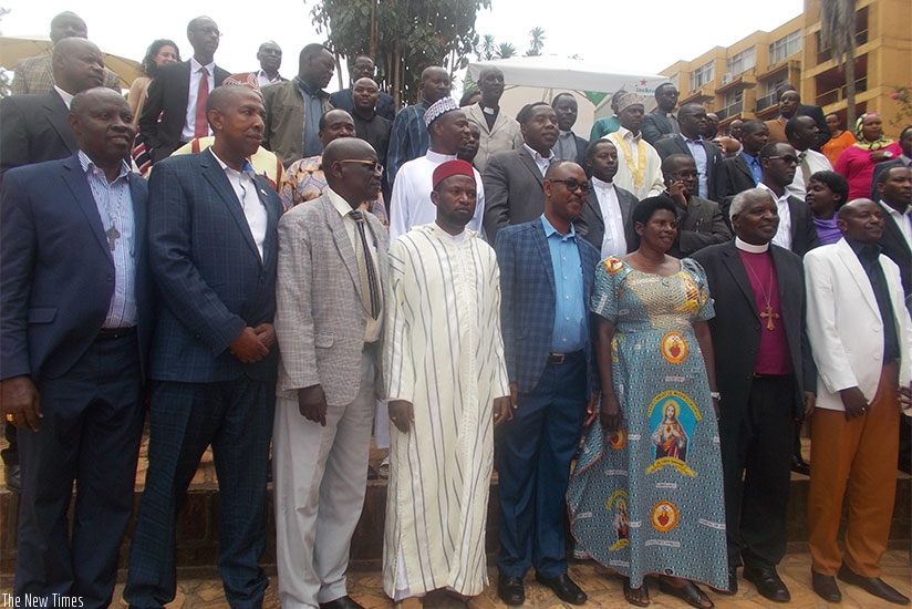 Dr Anicet Nzabonimpa, in charge of reproductive, maternal and child health at RBC, in a group photo with religious leaders. Elias Hakizimana.