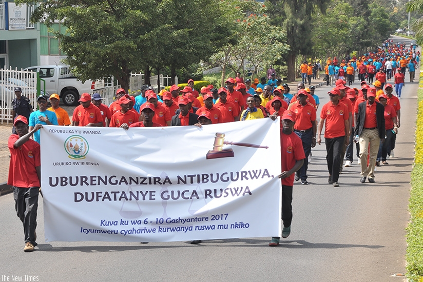 Members of the judiciary march during the anti-corruption campaign last week. File