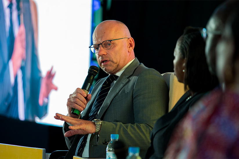 MTN Rwanda chief executive Bart Hofker speaks during the launch of a groundbreaking savings and loans product dubbed 'MoKash' yesterday. rn(Photos by Timothy Kisambira)