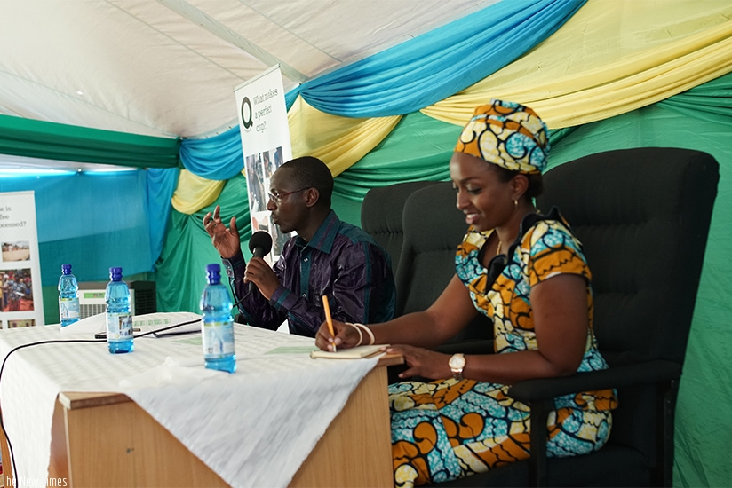 Mayor Kayiranga  and Condo (R) at the launch ceremony. (Photos by Diane Mushimiyimana)