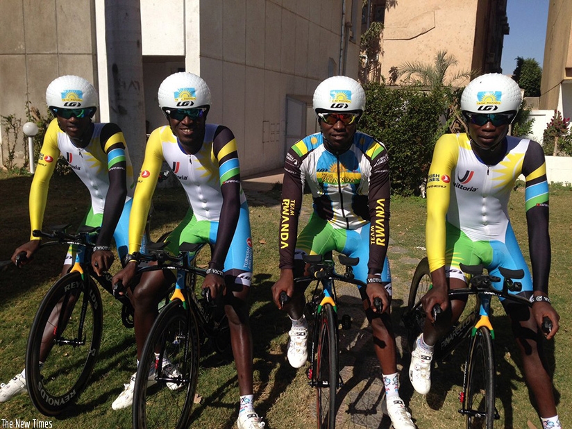 Four of the six Team Rwanda riders that will compete in today's road race. (File)