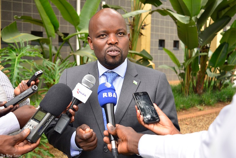 Minister Nsengimana speaks to the media. (File)