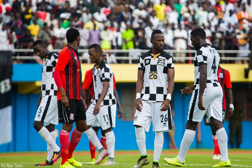 APR FC players look dejected after losing 1-0 to Zanaco on Saturday at Amahoro. (Timothy Kisambira)