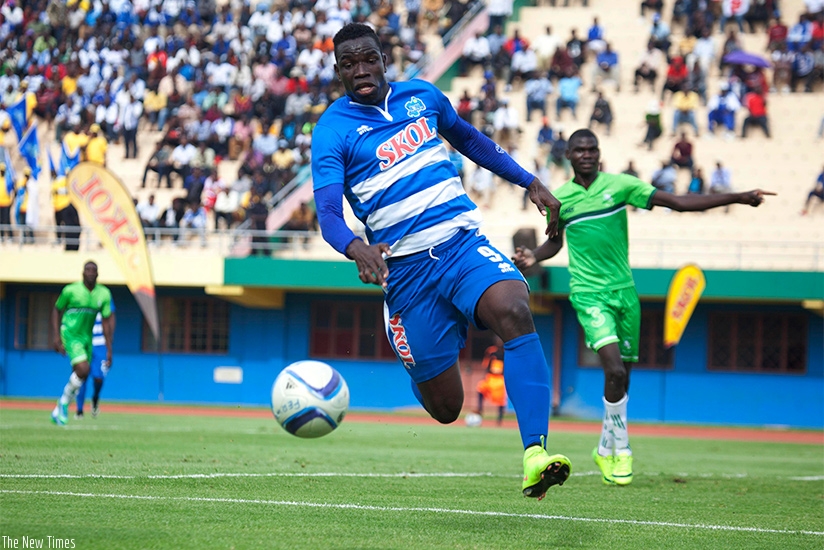 Rayon Sports' striker Camara Mussa scores his side's second goal at Amahoro National Stadium yesterday. (Photos by Sam Ngendahimana)