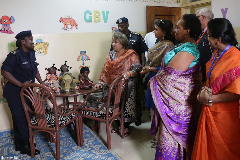 Mrs. Salma Ansari (L) during her visit to Isange One Stop Centre in Kacyiru yesterday. Courtesy.