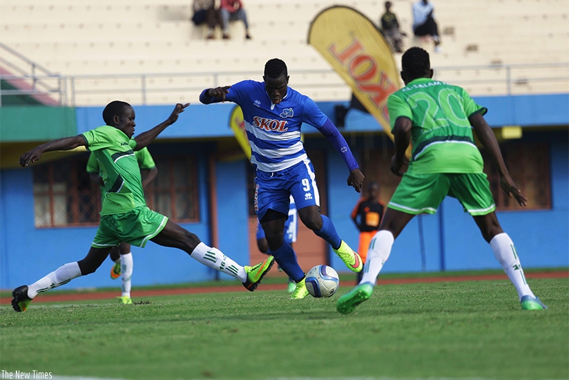 Striker Mussa Camara dribbles past Al Wau Salaam defender Rushdi Ekueldito on Sunday. File