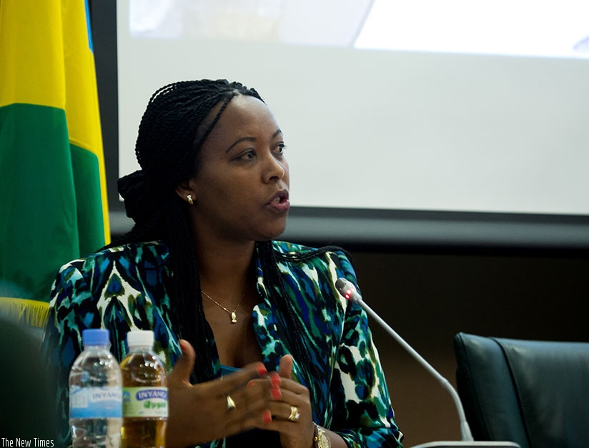 Minister Nyirasafari during a news conference in Kigali recently. File.