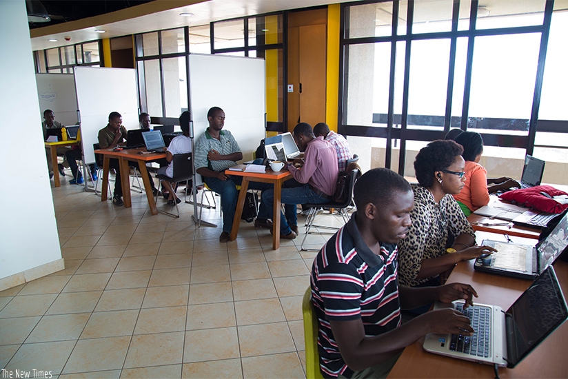 Software developers at K-Lab, a hub for start-ups in Kigali. (File)