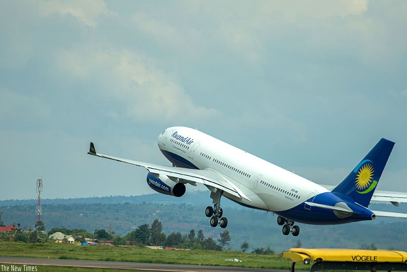 One of the RwandAir planes takes to the skies. (File)