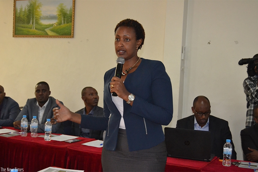 Kanyambo speaks on the youth agri-business support project under its quasi-equity scheme in Kicukiro District on Tuesday. (Emmanuel Ntirenganya)