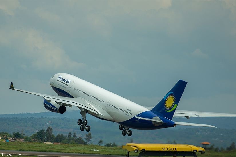 One of RwandAir planes takes to the skies. File.