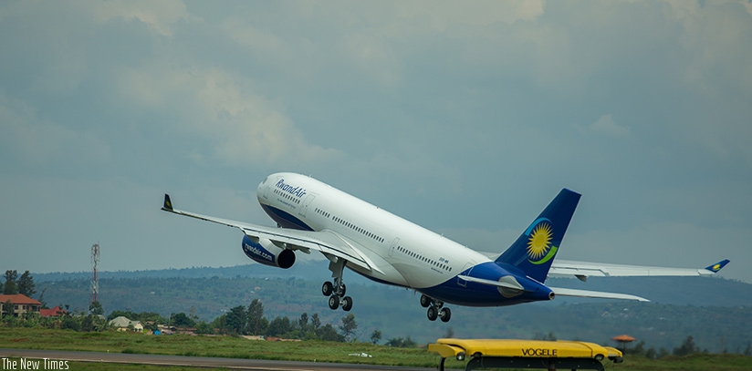 A RwandAir plane takes to the skies. File