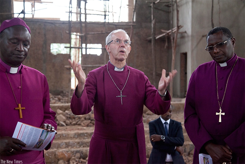 The Archbishop of Canterbury, The Most Rev Justin Welby prays  inside the new cathedral. (Photos by Sam Ngendahimana)