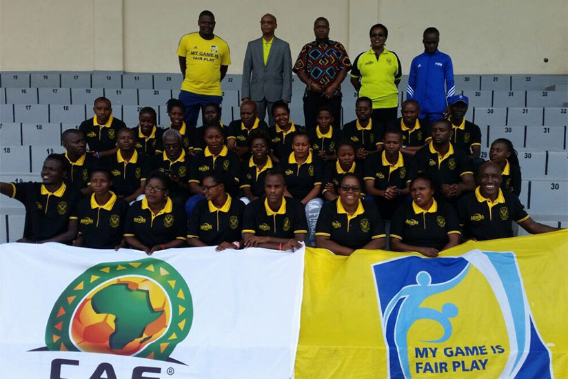 A group photo of beach soccer coaches and referees taking part in the training clinic in Rubavu District. / Courtesy