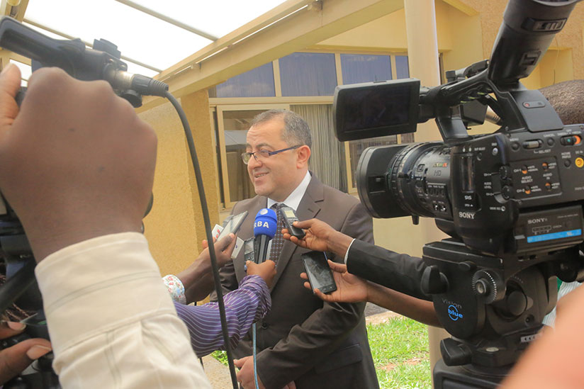 Moroccan mbassador Youssef Imani speaks to media after courtesy meeting. / Michel Nkurunziza