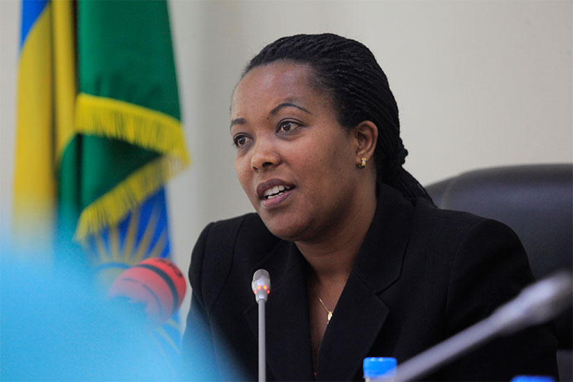 Minister Nyirasafari addresses the media yesterday. / Sam Ngendahimana