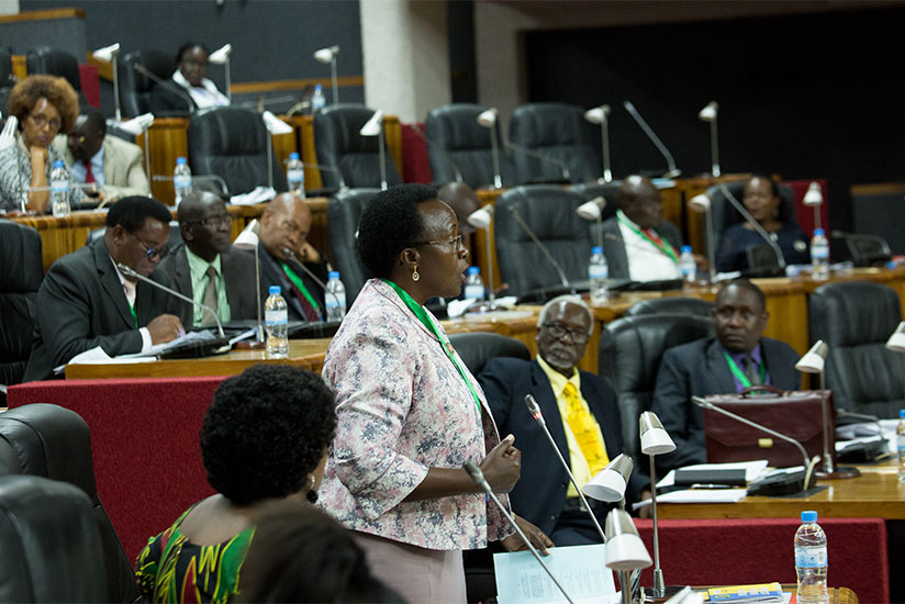 MP Nyiramilimo addresses the Assembly in Kigali yesterday. / Timothy Kisambira