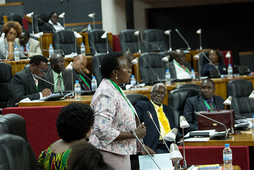 MP Nyiramilimo addresses the Assembly in Kigali yesterday. / Timothy Kisambira