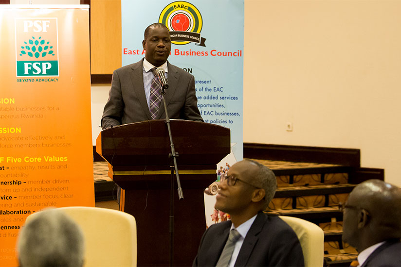 EALA Speaker Kidega speaks during the dinner in Kigali on Tuesday. / Timothy Kisambira
