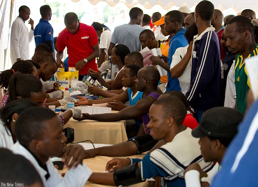 Volunteers carry out free medical examination at Rwanda Revenue Authority headquarters in Kimihurura. File.