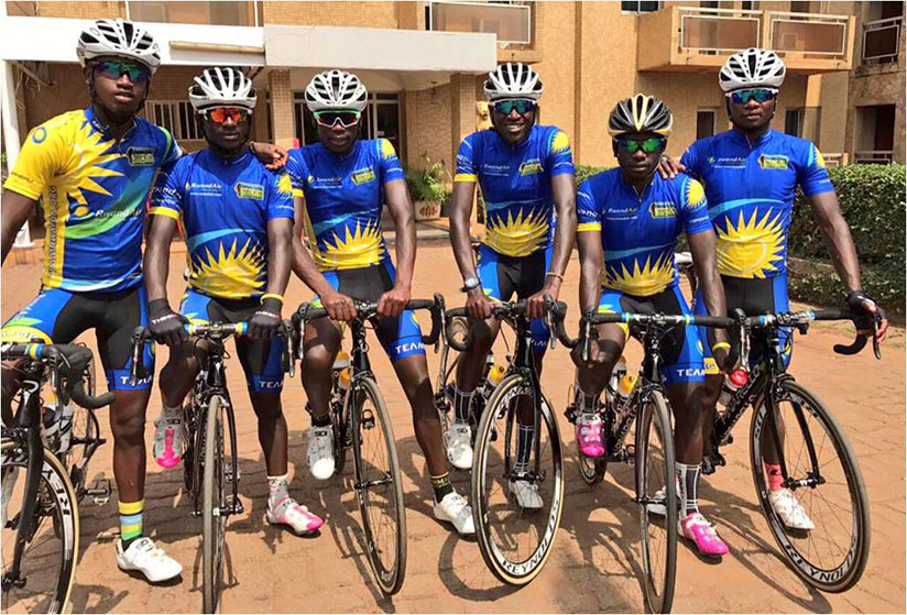 Team Rwanda's riders pose for a photo ahead of today's stage three Mbanga - Limbe (101 km). / Courtesy