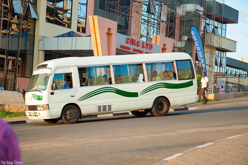 A public transport bus in downtown Kigali. Nadege Imbabazi.