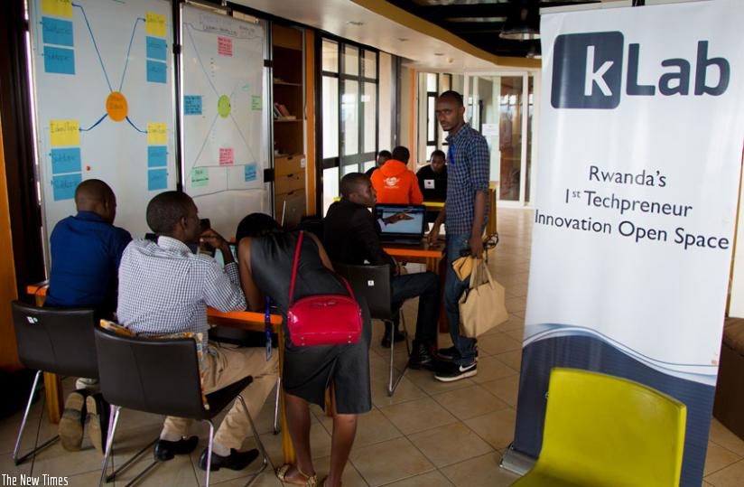 Some of the young tech enthusiasts at work at kLab in Kigali. File. 