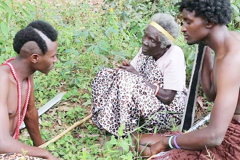 The actor (L) seeks information about the countryu2019s past from the elderly.  