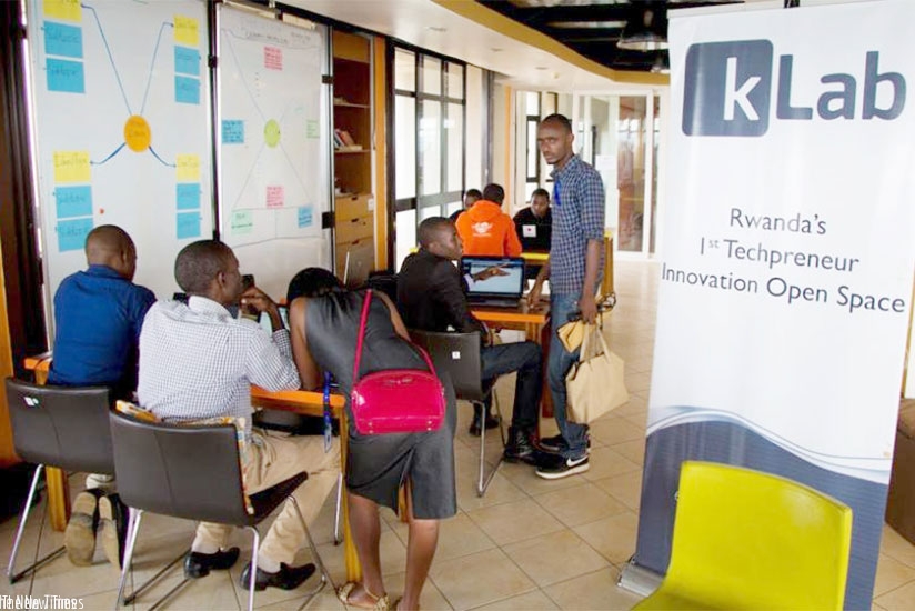 Some of the young tech enthusiasts at work at kLab in Kigali. File.