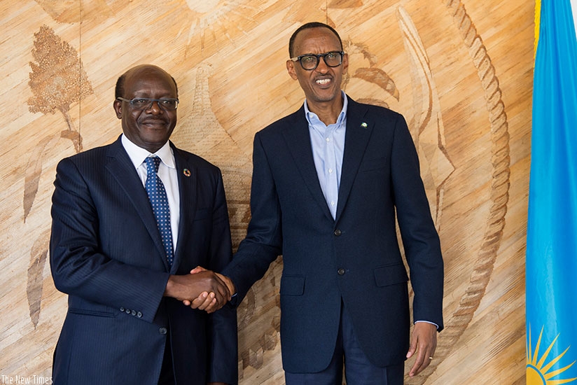 President Kagame welcomes Mukhisa Kituyi, secretary-general of the United Nations Conference on Trade and Development, to Village Urugwiro in Kigali yesterday. Kituyi said that Pre....