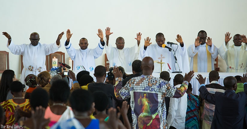 Clerics pray for ex-Genocide convicts after they were forgiven by Genocide survivors at Nyamata Parish early this year. File.