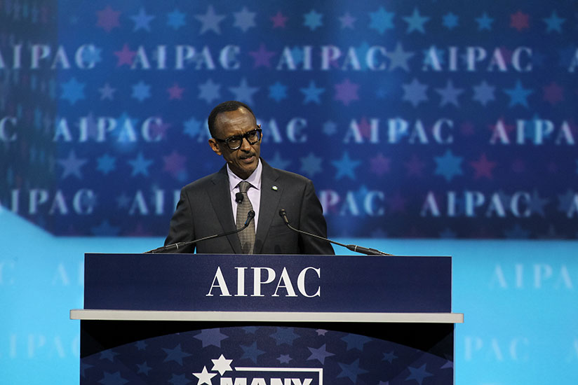President Kagame addresses the 2017 AIPAC Policy Conference, an annual pro-Israel gathering, in Washington DC, yesterday. Kagame called for global solidarity against efforts to den....