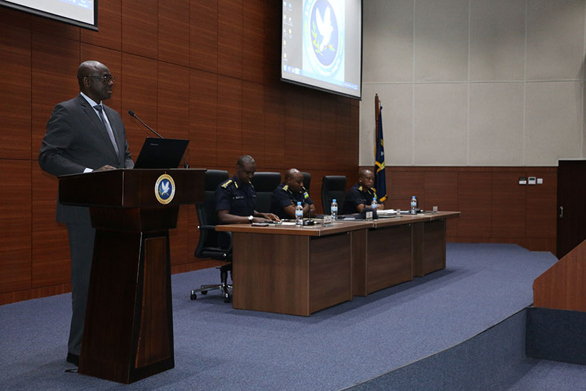 Minister of Justice, Johnstone Busingye addressing the Police High Council