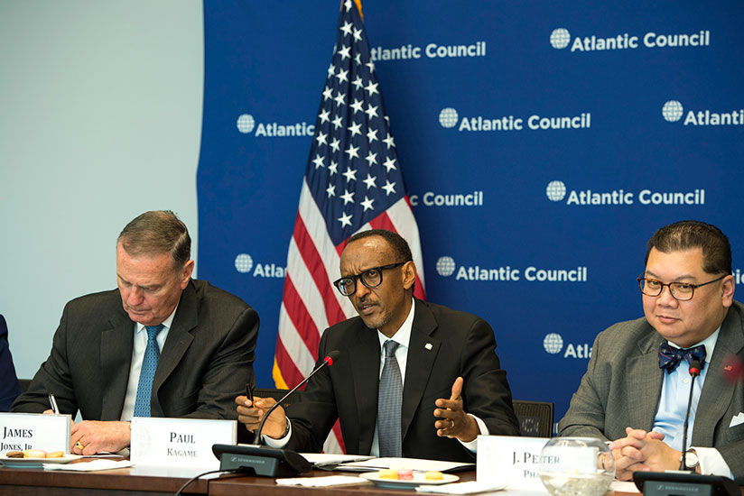 President Kagame addressing the Atlantic Council Roundtable in Washington yesterday. Urugwiro Village