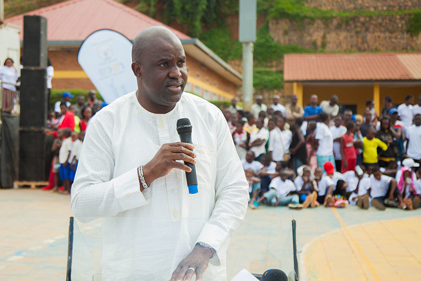 Dr Olushaya speaks during the youth campaign against TB in Kimisagara. / Nadege Imbabazi