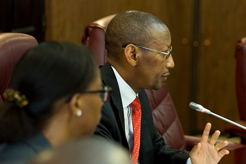 Rwangombwa addresses the media. / Timothy Kisambira