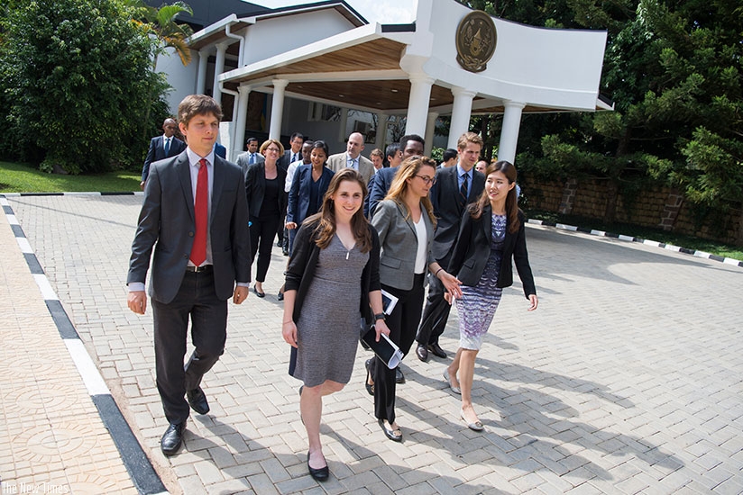 Some of the Stanford Graduate Business School students at Village Urugwiro yesterday. Courtesy.