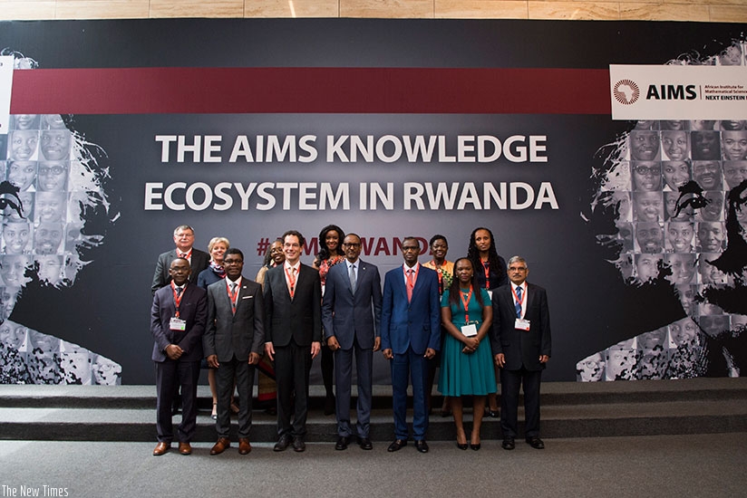 President Kagame with senior officials and partners of the African Institute for Mathematical Sciences, at Kigali Convention Centre, yesterday. The President said that for Africa t....