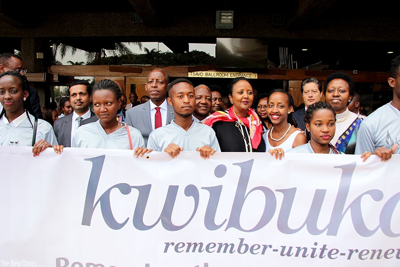 Hon. Amina Mohamed leads the walk to remember procession. Courtesy