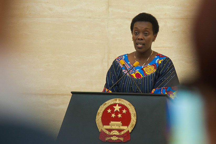 The minister of health Dr. Diane Gashumba expresses gratitude for the corporation between Rwanda and China during her remarks at the event organized by the Chinese embassy to bid f....