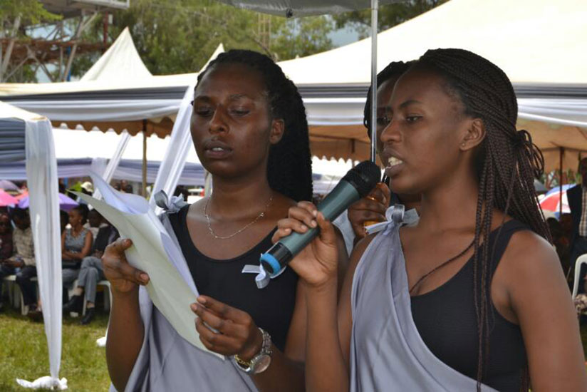 Young Genocide survivors read out the names of those who were killed in Kayonza. / Kelly Rwamapera