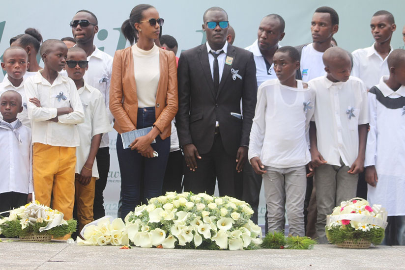 Fabrice Ndayisaba, to the left of Miss Rwanda 2017 Elsa Iradukunda, is the brains behind the foundation. Here along with Iradukunda and children under the care of his foundation an....