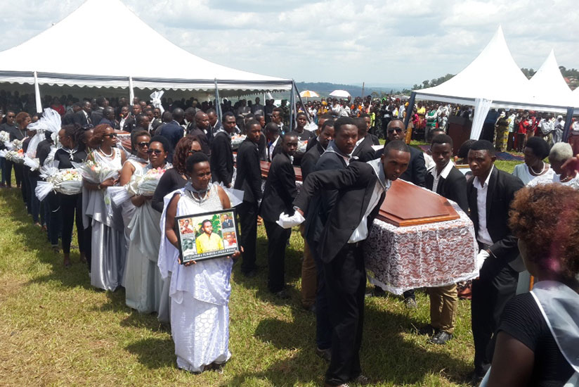 Remains of over 7000 Genocide victims were buried at Kibungo Genocide Memorial on Saturday. / Kelly Rwamapera