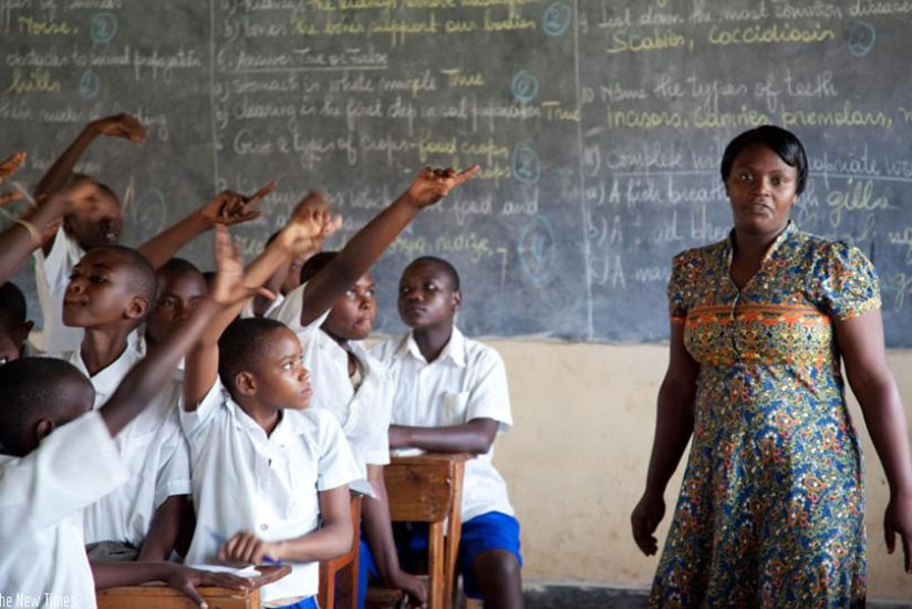 A teacher at Kimisagara Primary School in Kigali conducts a lesson. (Francis Byaruhanga)