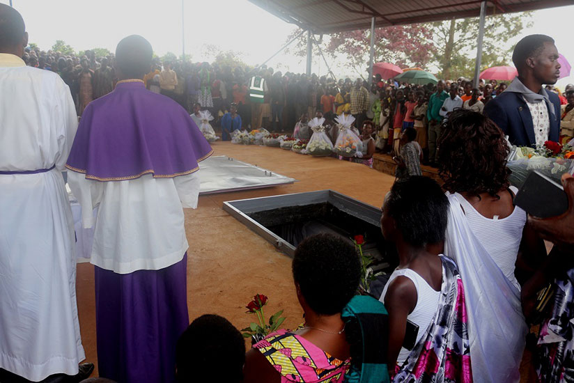 Mourners at Muyumbu Genocide memorial pay tribute to victims of the 1994 Genocide against the Tutsi last week. They also accorded 26 victims a decent burial. / Courtesy