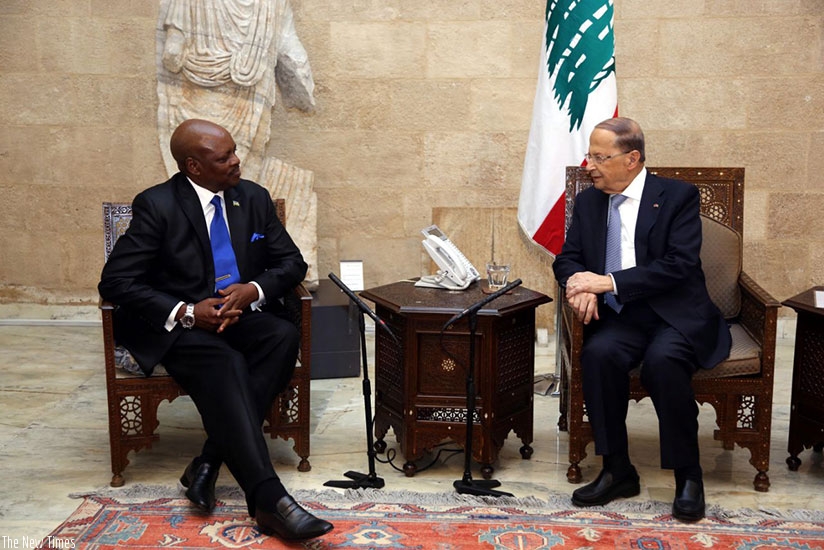 Amb Williams Nkurunziza in a meeting with Lebanese President General Michel Aoun in Beirut on Friday. Courtesy.