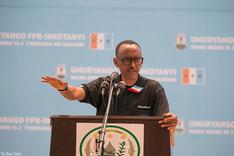 President Kagame, who is the chairman of RPF addressing the National Women league Congress yesterday. The President said women should never be apologetic when asking for their rig....