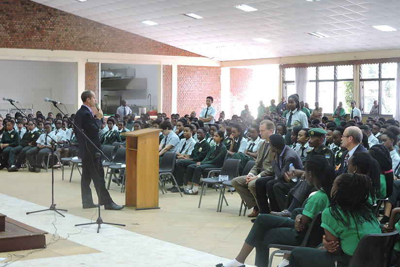 Green Hills Academy headteacher Alan Shanks speaks to the students during the commemoration event on Friday. / Courtesy