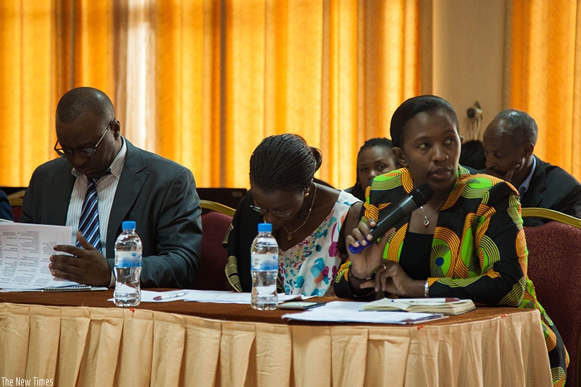 Uwamariya speaks during the meeting in Kigali yesterday. (Nadege Imbabazi)