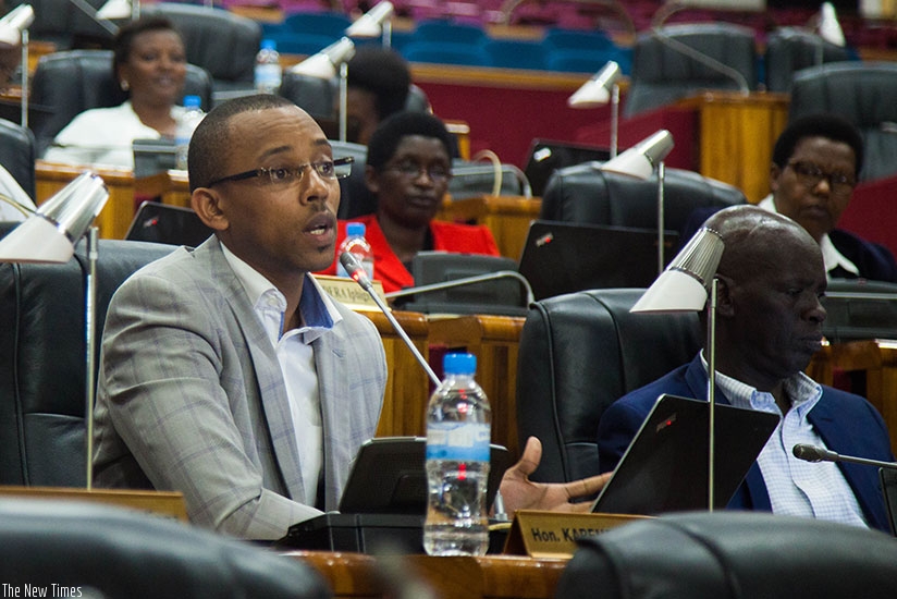 MP Thierry Karemera speaks during a session at parliament on Tuesday. (Nadege Imbabazi)